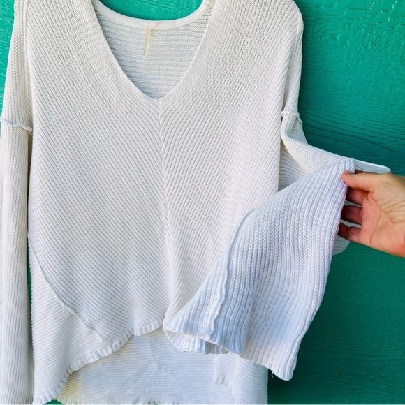FREE PEOPLE LA BREA V-NECK SWEATER 100% COTTON WHITE SIZE XS - Picture 3 of 6